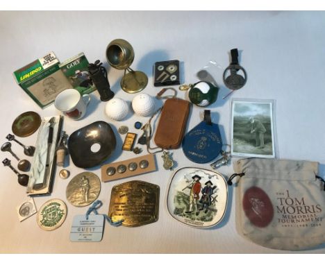 A Collection of vintage golfing memrobelia which includes Tom Morris items, Royal &amp; Ancient golf club items, Bourne golf 