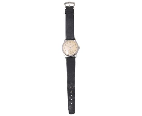 A gentleman's Omega stainless steel wristwatch circa 1945silvered dial with raised Arabic numerals and subsidiary seconds dia