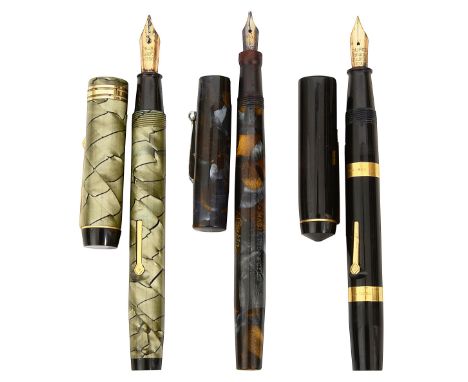 Two Conway Stewart lever fill fountain pens and a Mabie Todd Swan Minor first No 1209 with bblack boyd and two 18ct gold band