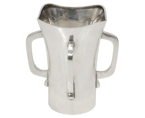 A George V silver mether cupBirmingham, 1925 by William Hair Haselerof plain tapering design with wavy edged rim and four han