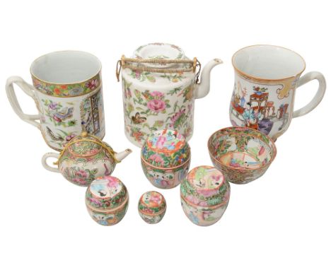 An 18th century Chinese export polychrome tankard and a collection of  19th century Canton famille rose export porcelainfirst