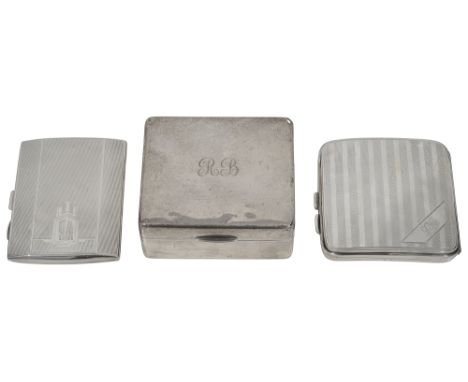 A George VI silver table cigarette box and two engine turned cigarette casesfirst Birmingham, 1937 by William Neale &amp; Son