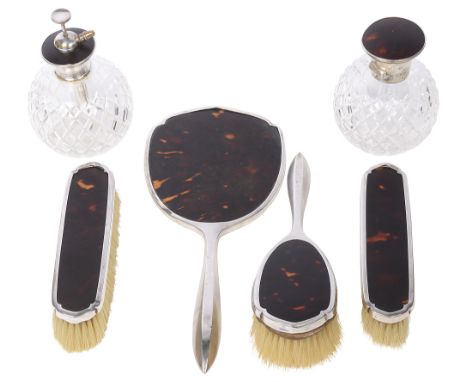 A George V silver and tortoiseshell six piece dressing table setBirmingham, 1928/29 by Collet & Anderson comprising a hand mi