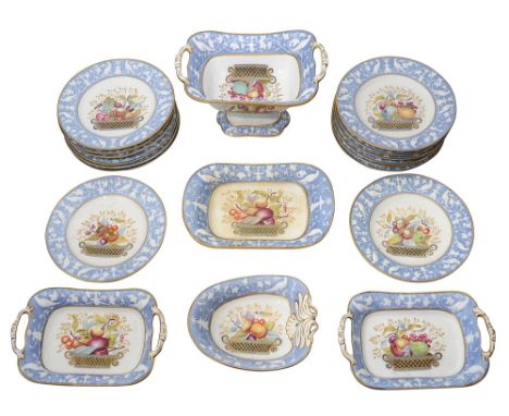An early 19th century New Hall bone china part dessert service c.1815-20decorated with pattern no 1627, bat printed and paint