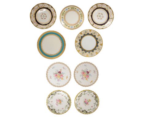 A collection of nine cabinet plates, including: a pair by Crown Staffordshire 'England's Bouquet', a pair by Royal Crown Derb