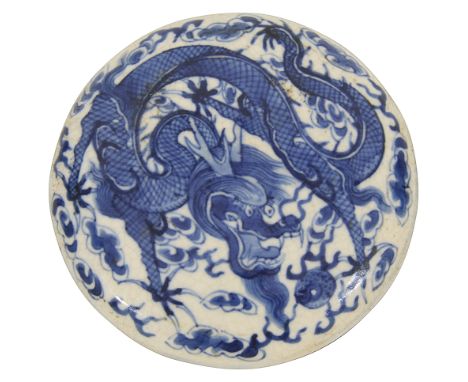 A Chinese blue and white soft paste porcelain seal paste pot and coverQing dynastycircular, the cover decorated in underglaze