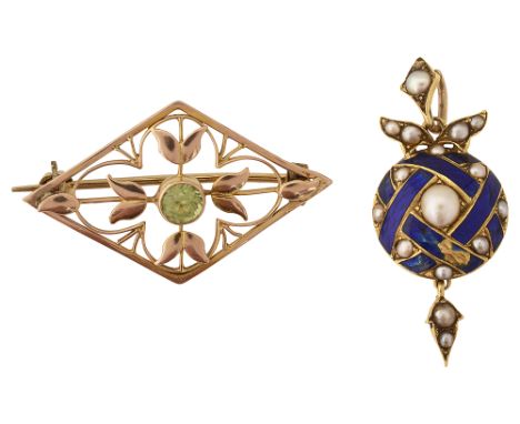 A 19th century half pearl, enamel and yellow gold locket pendant, with glazed compartment to the reverse and detachable surmo