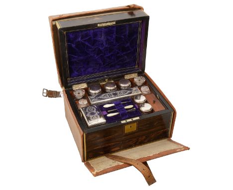 A mid 19th century Irish brass mounted coromandel dressing case bears paper trade label Austins Dressing Case Makers Statione