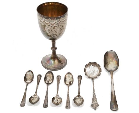 A late Victorian West Kent Yeomanry Cavalry silver prize goblet and other silverfirst London, 1890 by John Aldwinckle &amp; T