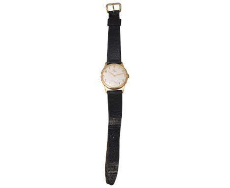 A gentleman's Omega gold plated and stainless steel wristwatch circa 1962silvered dial with raised gilt Arabic numerals and s