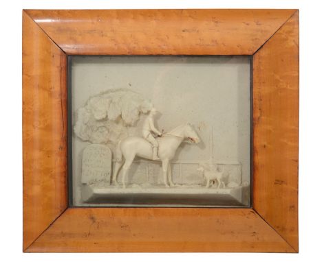 A Regency period wax diorama of the Derby Winner 'Ditto', 1803, modelled as the horse, jockey and dog, within a landscape, wi