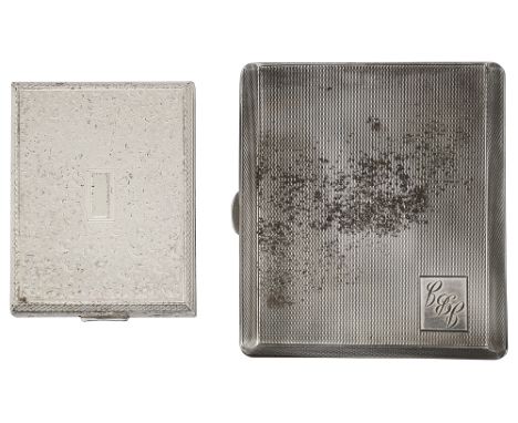 A silver Kigu lady's powder compact and an engine turned cigarette casefirst London, 1955 by Kigu Ltd, rectangular with folia