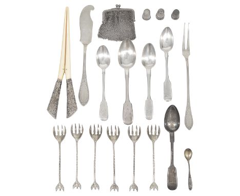 A selection of late 19th century Russian and German silver flatware and other itemscomprising a German .800 butter knife and 