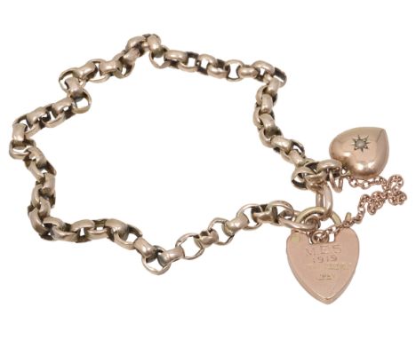 A 9ct yellow gold belcher link braceletto the 9ct yellow gold padlock clasp with presentational initials dated 1919, with saf
