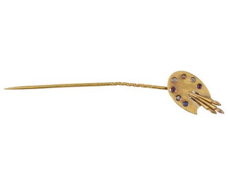 A Russian yellow gold and gem-set stick pin c.1900Moscow .56 Kokosnik control mark to pin, partially struck makers markdesign