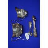 Sterling Silver Cream Jug and Sugar Bowl plus Two Sugar Tongs ~195g total, Assorted Hallmarks