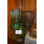 Two Retro Glass Vases and a Stoppered Bottle