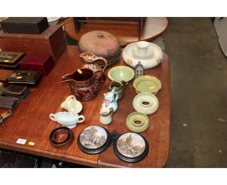 A collection of various pottery to include a Poole 'Posy Ring' vase, a T G Green & Co. teapot, a Macintyre green glazed minia