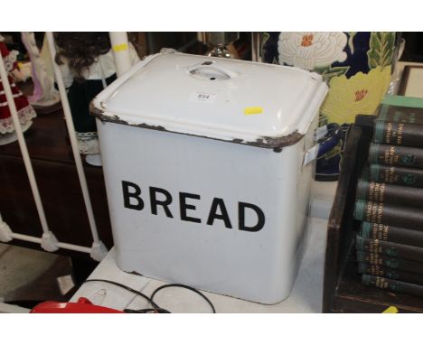 An enamel bread bin