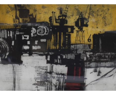 § § Norman Ackroyd (British, 1938-2024) ‘Dock’ (East India Dock) 1962etching and aquatint printed in colours, on wovesigned i