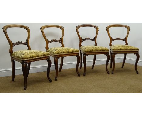 Set four Victorian spoon back rosewood chair, carved lower rail with Art Nouveau pattern upholstered seats, cabriole legs, W4
