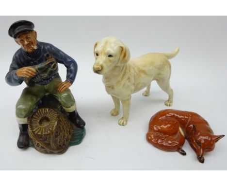 Beswick model of a Fox, Goebel Labrador CH 616 and Royal Doulton figure The Lobster Man' (3)