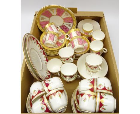 19th century continental tea service, pink and yellow ground with gilt highlights and an English service painted with roses o