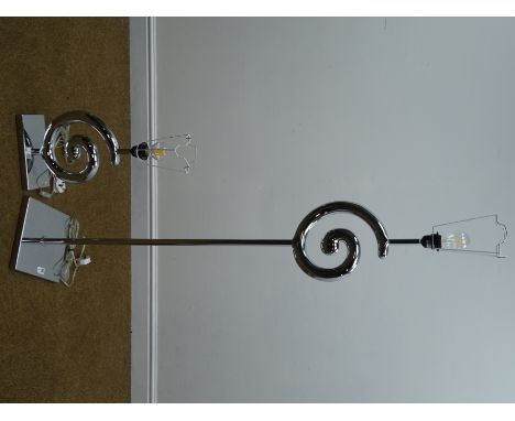 Art Deco style chrome standard lamp with shade (H135cm) and matching table lamp (This item is PAT tested - 5 day warranty fro