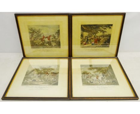 'Fox Hunting', four 19th century coloured engravings by E Bell after George Morland (British 1763-1804) pub. 1801, 20cm x 24c