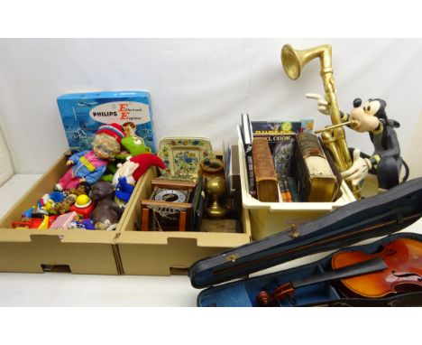 Large Disney composite figure of Goofy playing the Bassoon, Rupert annuals, 1970s Henson Kermit the frog stuffed toy, Philips