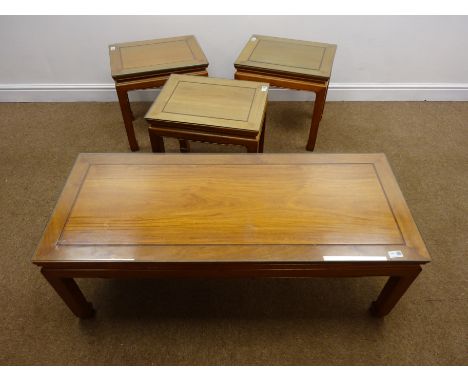 Three Chinese rosewood lamp tables (W47cm, H46cm, D37cm) and a matching coffee table