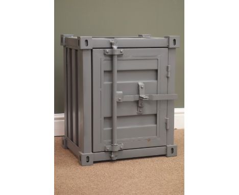 Industrial style shipping container bedside/lamp cabinet, W46cm, H56cm, D36cm