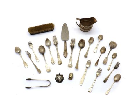 A collection of Victorian and later silver flatware,to include two table forks by John James Whiting, London 1855, and a pair