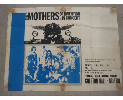 Memorabilia - Original Frank Zappa / Mothers Of Invention concert poster for their performance at Colston Hall Bristol on Tue