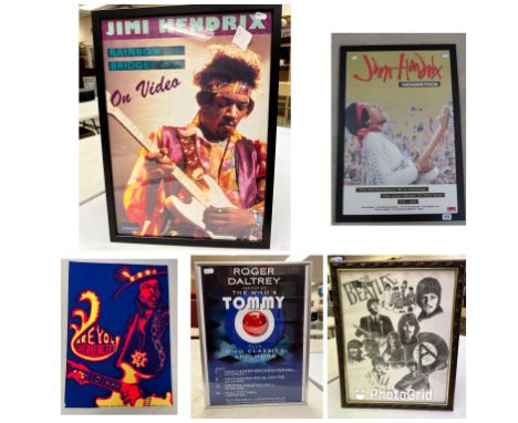 Memorabilia - Jimi Hendrix framed promotional poster from Polydor advertising the Woodstock performance CD / Cassette release