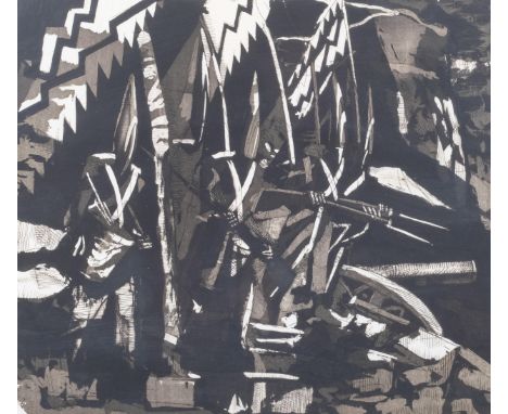 Michael Smith, abstract composition, etching, signed in pencil, 1985, artist's proof, plate 30cm x 34cm, framedVery good cond