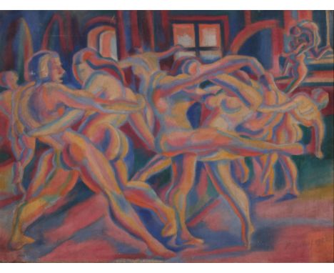 K Gusef?, the dancers, early 20th century oil on canvas, indistinctly signed, dated 1920, 47cm x 62cm, framedSmall canvas imp
