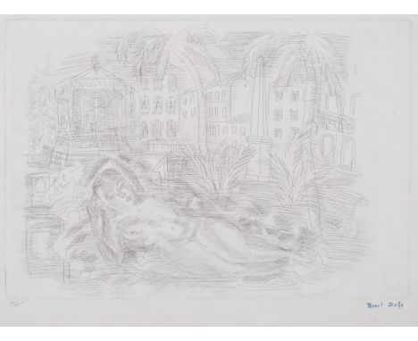 Raoul Dufy (1877 - 1953), Nude, original etching circa 1920, stamp signature, plate 33cm x 49cm, framedGood condition, very s