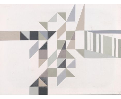 John Hambleton Holdcroft (1926 - 2014) NDD FSIAD FCSD, abstract geometric, mixed media oil/collage on canvas, circa 1960s, 76