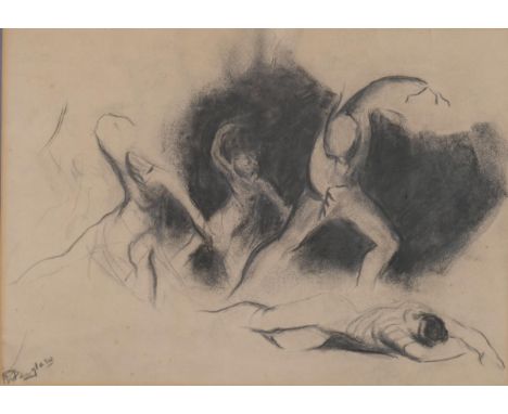 Marjorie Penglase (Australian, 1922 - 1989), dancers, charcoal sketch, 27cm x 38cm, framedTear on top centre edge, some light