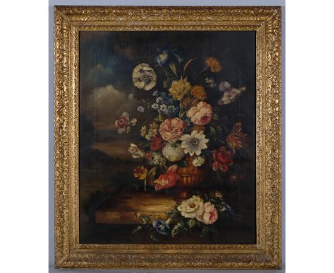 Dutch style still life flower study, late 19th/early 20th century oil on canvas, unsigned, 76cm x 63cm, framedGood untouched 