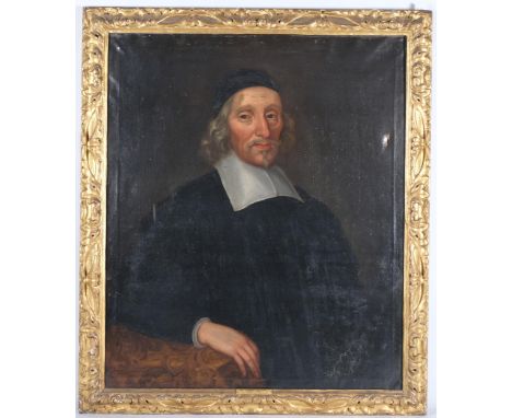 Portrait of a clergyman, late 17th/early 18th century oil on canvas, unsigned, 85cm x 72cm, original carved giltwood frame st