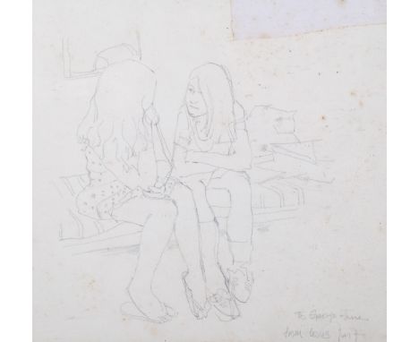 Louis Turpin, portrait of 2 girls, pencil sketch, 27cm x 31cm, framedTop right-hand corner cut out, also some foxing 