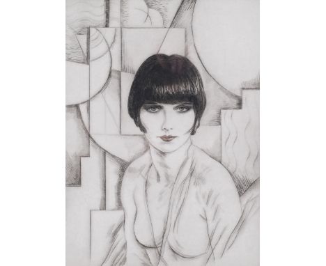 Frank Martin (1921 - 2005), portrait of Louise Brooks, etching, signed in pencil, no. 9/100, plate 37cm x 27cm, framedGood co