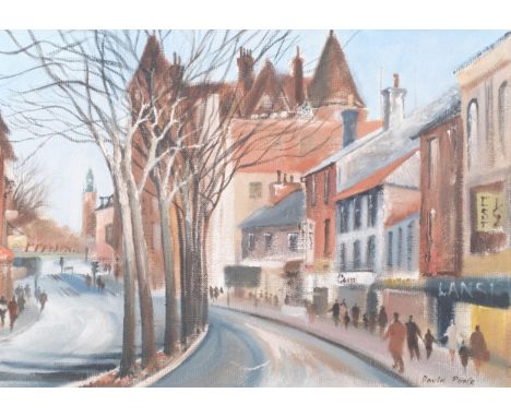David Poole (1936 - 1995), street scene, oil on board, 41cm x 59cm, framedGood condition 