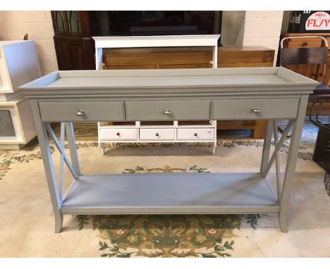 Vintage furniture Grey painted Buffet wall unit 3 drawers over a lower shelf approximately 127 x 42 x 80cm