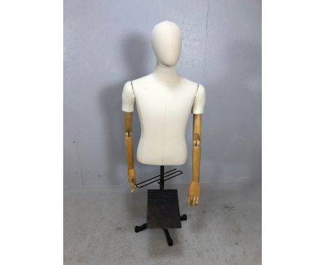 Clothing Mannequin, Half  Male display bust on metal industrial style stand, with removeable shirt shelf, cloth covered body 