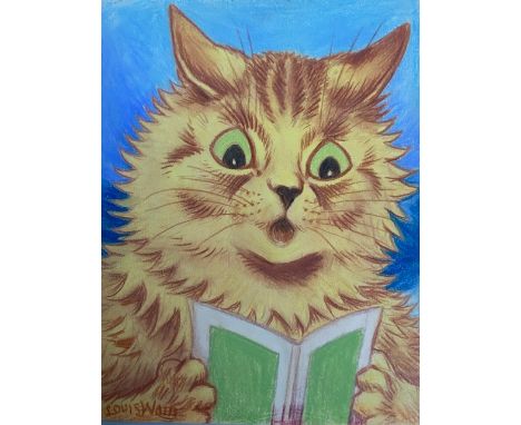 Louis William Wain (British, 1860-1939): An original Louis Wain mixed media artwork painting depicting a classic Louis cat re