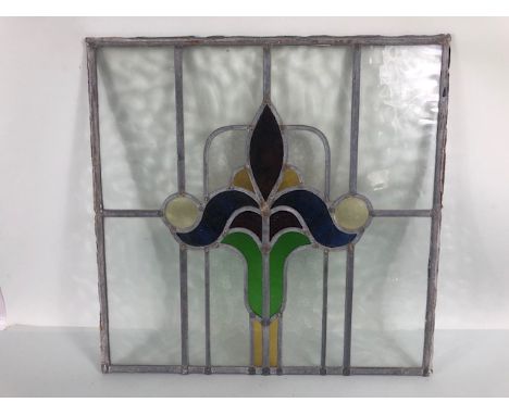 Architectural salvage, leaded stained glass door panel  with stylised flure de lea design,46 x 46cm 