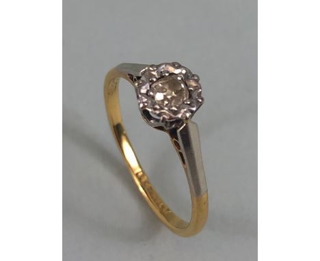 Antique jewellery 18ct and plat single stone diamond ring approximately 2.29g size O